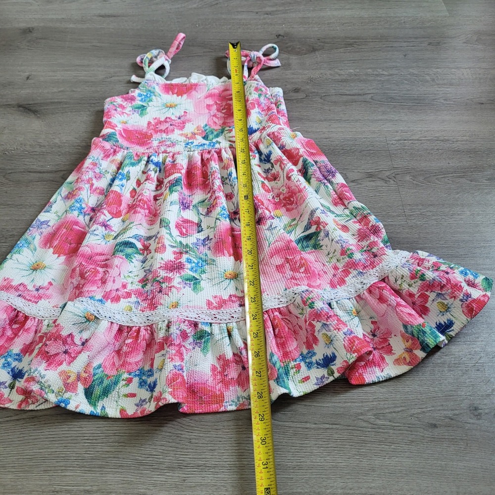 Girls Floral Tie Shoulder Ruffle Dress Pink Blue Summer Midi 3XL Kids size 7-8 - Picture 5 of 6